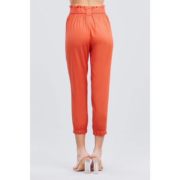 Orange Paperbag Linen Blend Pants - Picture 3 of 4